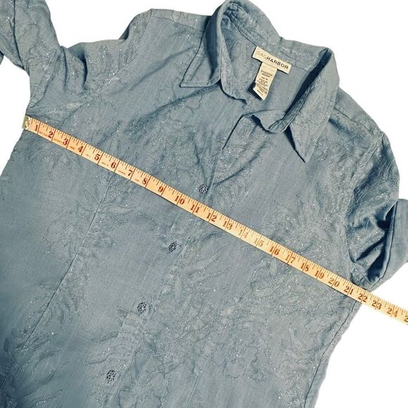 Vintage Sag Harbor Blue Semi sheer glittery long sleeve shirt size 16 - Picture 11 of 15